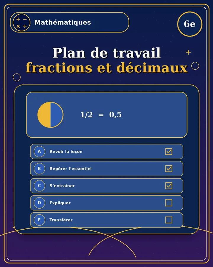 Visuel de la fiche : Plan de travail fractions et décimaux